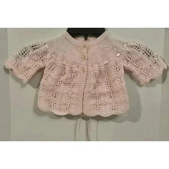 Handmade Knitted Baby Sweater Set With Hat Pink Jerene Bartle - Picture 2 of 4